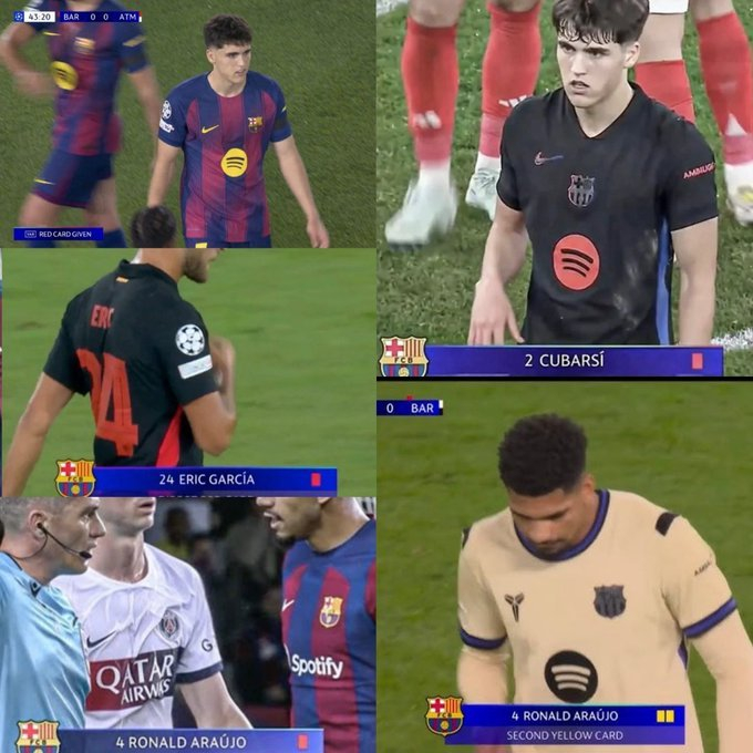 巴萨十年欧冠红牌数居首 近期三场再添三张